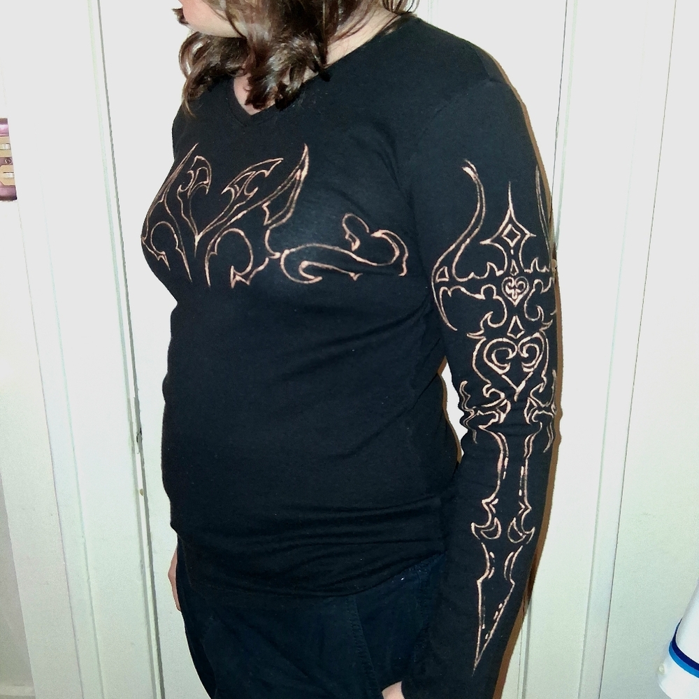 Large Black Long Sleeve Top with Cybersigil Designs